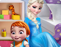Elsa playing with baby Anna